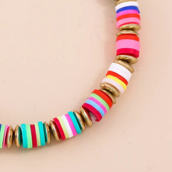 Colorful Soft Clay Discs & Gold Beaded Bracelet NEW - Picture 4 of 9